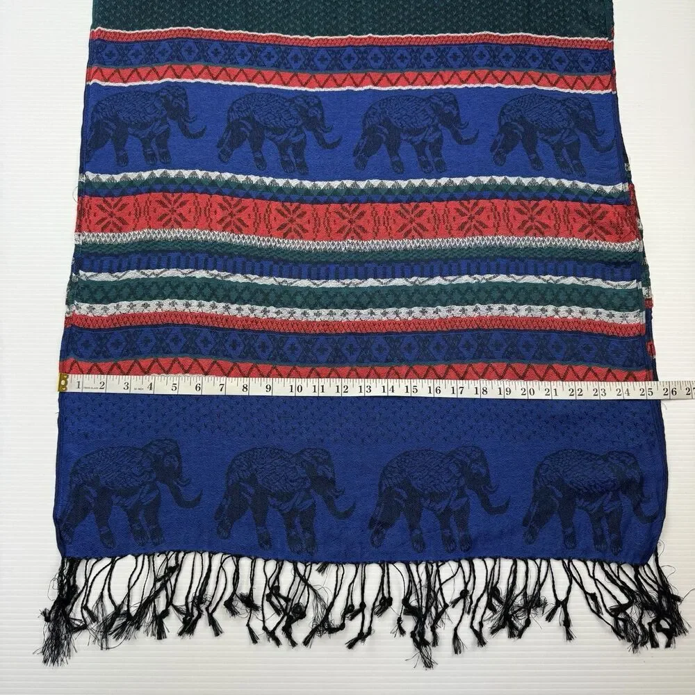 Jerusalem 100% Cashmere Elephant Scarf Blue Red Green Boho Fringe Wrap Shawl